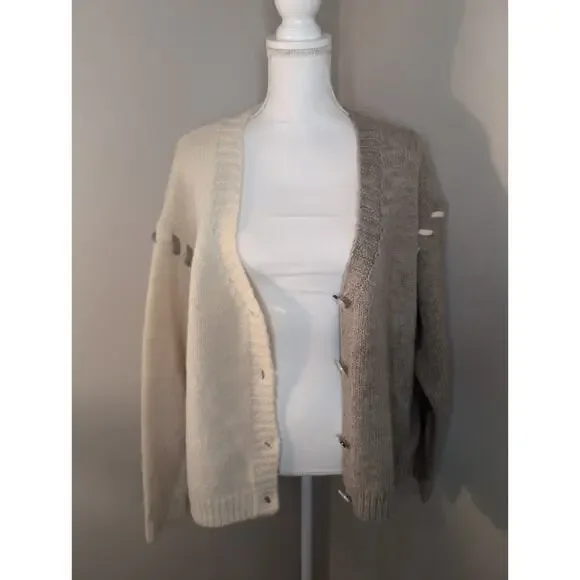 NWT Bibi neutral boho color block oversized button cardigan sweater - Picture 5 of 8